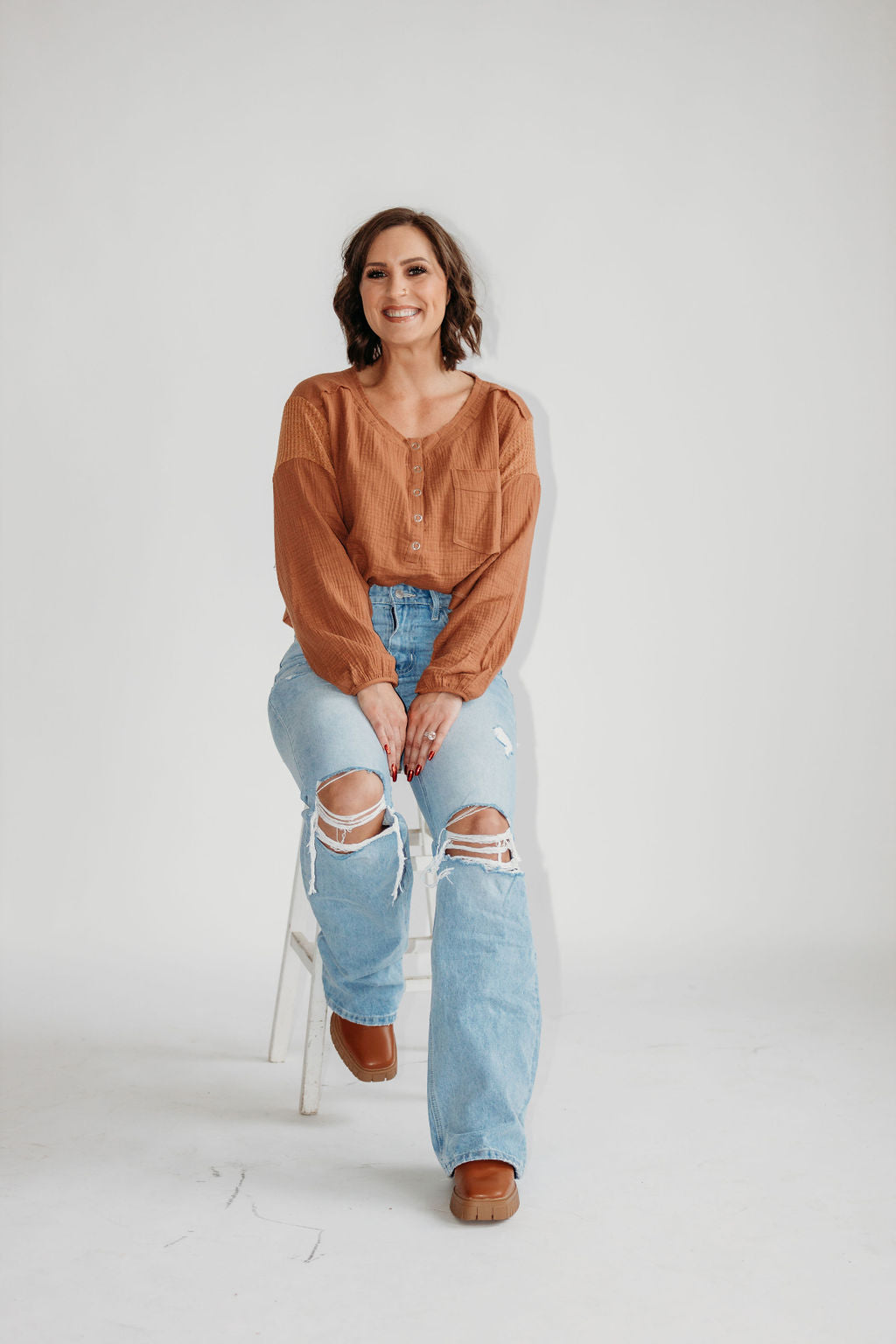Crinkle Henley Top