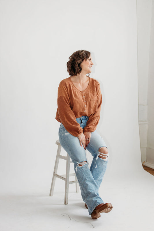 Crinkle Henley Top