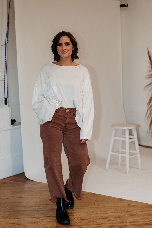Cream Knit Mix Sweatshirt